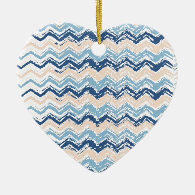 Ornement Cœur En Céramique Motif Chevron de l'océan Pacifique (Devant)