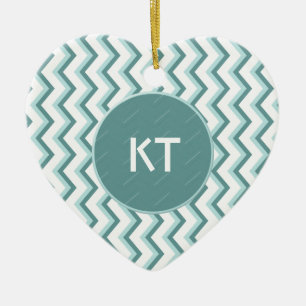 Ornement Cœur En Céramique Motif Chevron ZigZag dans Mint Green