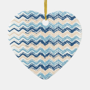 Ornement Cœur En Céramique Motif de Chevron de l'océan pacifique