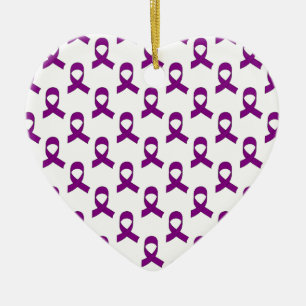 Ornement Cœur En Céramique Motif de ruban violet