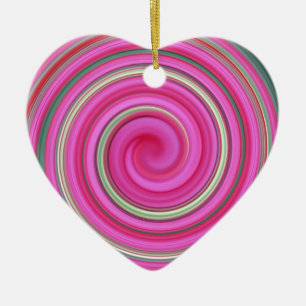 Ornement Cœur En Céramique Motif en spirale rose