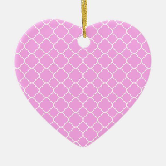Ornement Cœur En Céramique Motif Quatrefoil Rose Et Blanc (Devant)