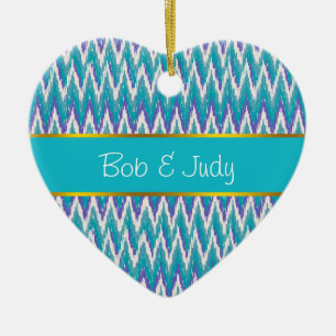Ornement Cœur En Céramique motif turquoise et Amethyst iKat ZigZag
