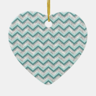 Ornement Cœur En Céramique Motif turquoise et Crystal Zigzag