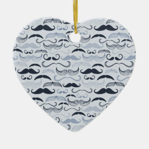 Ornement Cœur En Céramique Moustaches de Hipster bleu