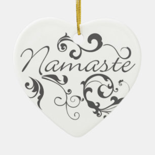 Ornement Cœur En Céramique Namaste dans les tourbillons gris foncé