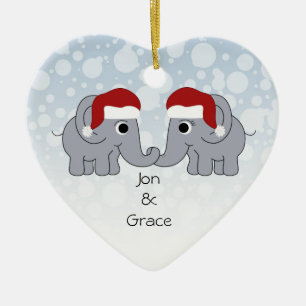 Ornement Cœur En Céramique Noël des éléphants