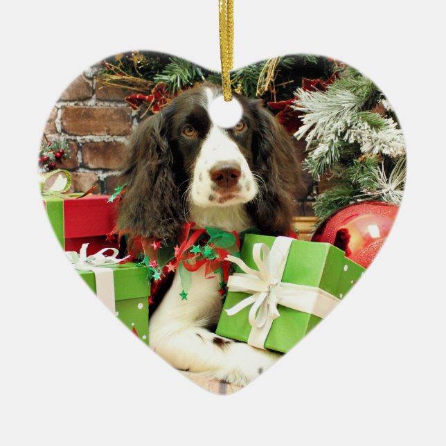 Ornement Cœur En Céramique Noël - épagneul de springer anglais - Kinzie (Devant)