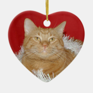 Ornement Cœur En Céramique Noël tigré orange