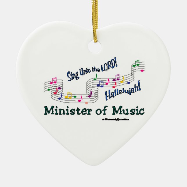 Ornement Cœur En Céramique Notes Ministre de la Musique (Devant)