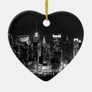 Ornement Cœur En Céramique Nuit à New York