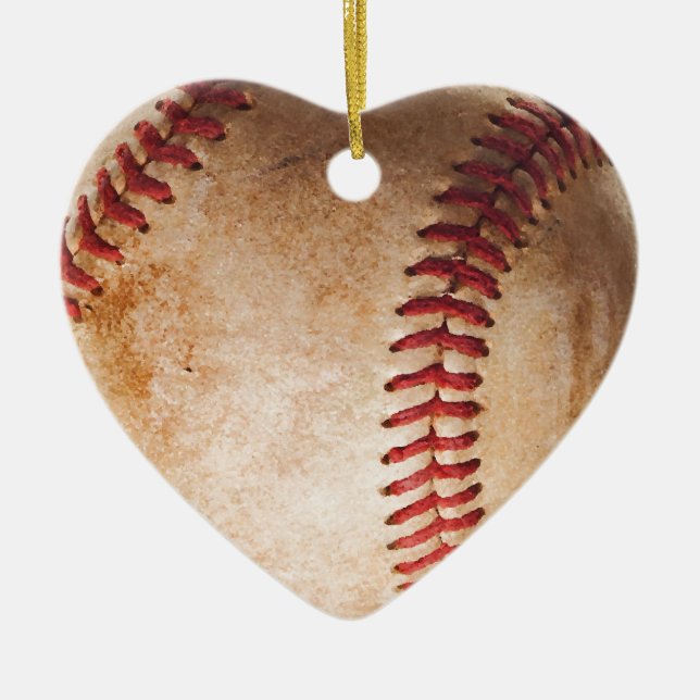 Ornement Cœur En Céramique Oeuvre De Baseball (Devant)