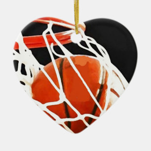 Ornement Cœur En Céramique Oeuvre de basket-ball