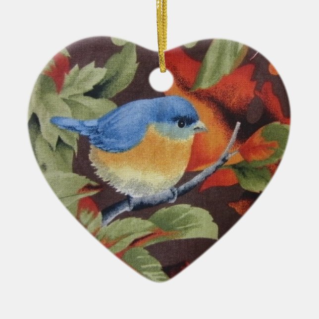 Ornement Cœur En Céramique Oiseau bleu (Devant)