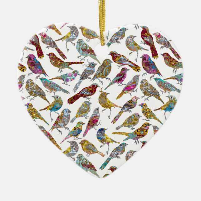 Ornement Cœur En Céramique Oiseaux chics de danse élégante (Devant)