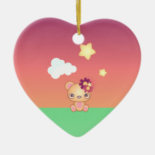 Ornement Cœur En Céramique Ours de Kawaii