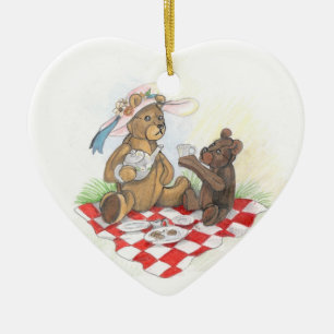 Ornement Cœur En Céramique Ours de nounours Picnic~ornament