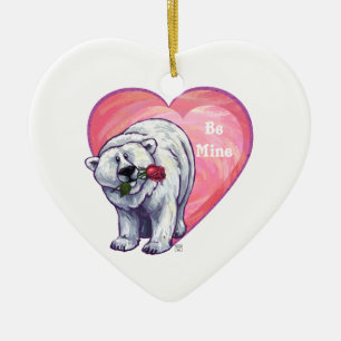 Ornement Cœur En Céramique Ours polaire Saint Valentin