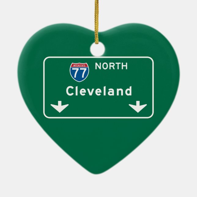 Ornement Cœur En Céramique Panneau routier de Cleveland, OH (Dos)