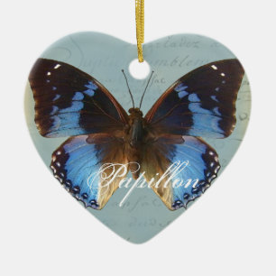 Ornement Cœur En Céramique Papillon bleu