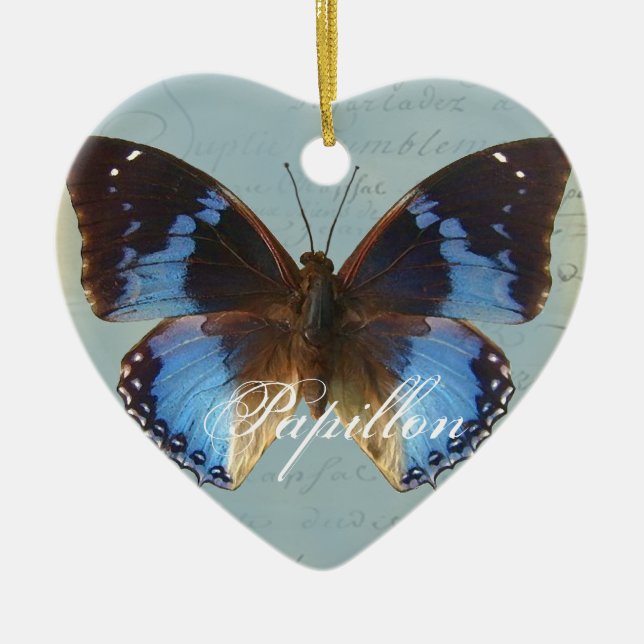 Ornement Cœur En Céramique Papillon bleu (Devant)