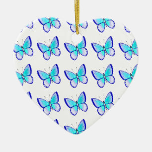 Ornement Cœur En Céramique Papillons assez bleus