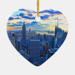 Ornement Cœur En Céramique Paysage urbain de NYC en fin d'après-midi à l'appr
