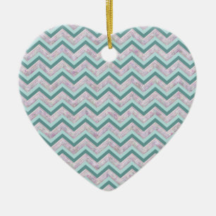 Ornement Cœur En Céramique Pearl Floral Turquoise ZigZag Motif