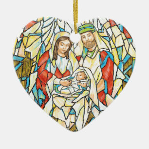 Ornement Cœur En Céramique Peinture de nativité en verre souillé