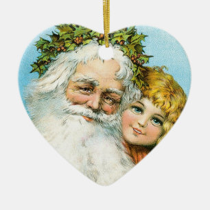 Ornement Cœur En Céramique Père Noël victorienne avec fille