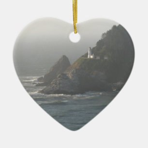 Ornement Cœur En Céramique Phare de côte de l'Orégon