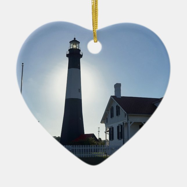 Ornement Cœur En Céramique Phare de Tybee (Devant)
