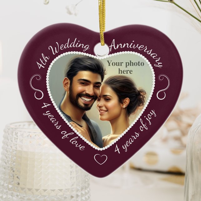 Ornement Cœur En Céramique Photo du 4e anniversaire du Mariage (Créateur téléchargé)