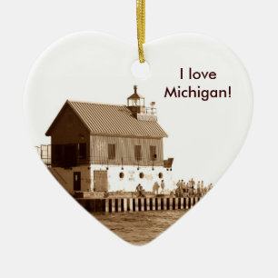 Ornement Cœur En Céramique pilier grand d'asile, j'aime le Michigan !