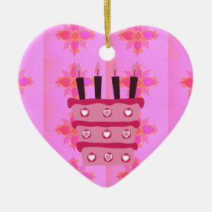 Ornement Cœur En Céramique Pink Bird Cake Art Imprimer