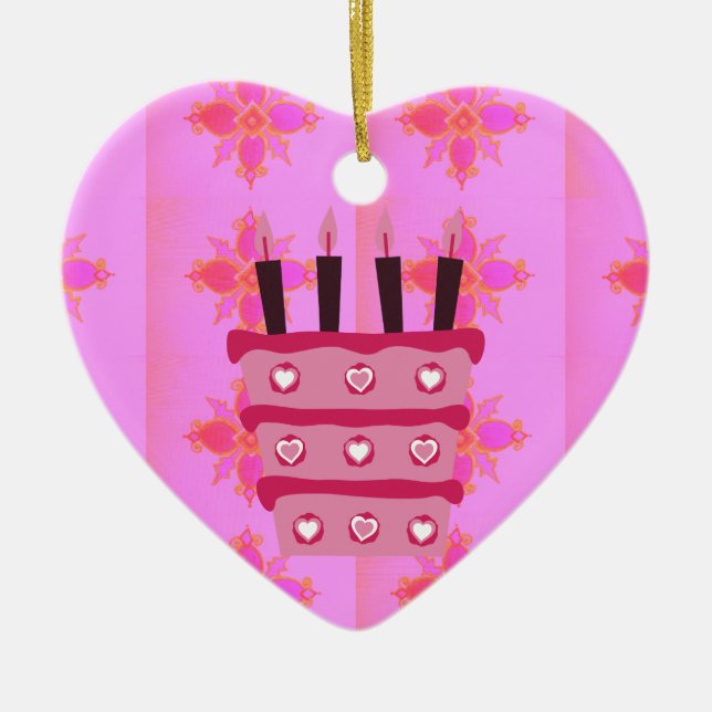 Ornement Cœur En Céramique Pink Bird Cake Art Imprimer (Devant)