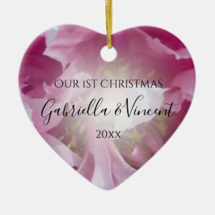 Ornement Cœur En Céramique Pink Peony premier Noël ensemble