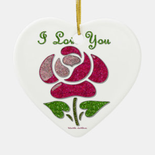 Ornement Cœur En Céramique Pink Stencil Rose I Love You