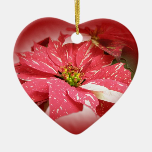 Ornement Cœur En Céramique Poinsettia en rouge (Devant)