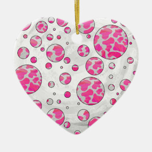 Ornement Cœur En Céramique Poka Dot Vache rose et blanc