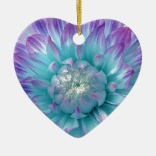 Ornement Cœur En Céramique Pourpre et dahlia bleu V004 d'Aqua