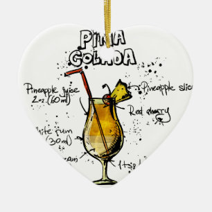 Ornement Cœur En Céramique Recette Pina Colada de cocktail