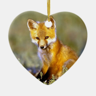 Ornement Cœur En Céramique renard rouge de petit bébé mignon