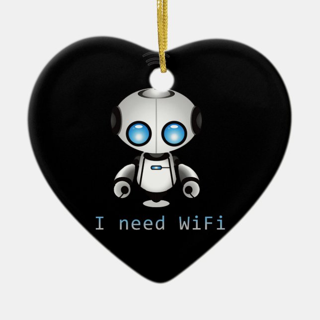 Ornement Cœur En Céramique Robot mignon (Devant)