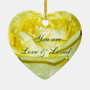 Ornement Cœur En Céramique Rose jaune d'amour_