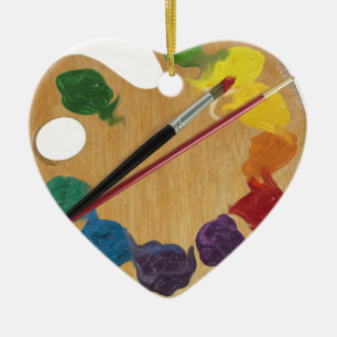 Ornement Cœur En Céramique Roue de couleur de palette du ` s d'artiste