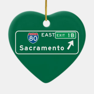 Ornement Cœur En Céramique Sacramento, panneau routier de CA