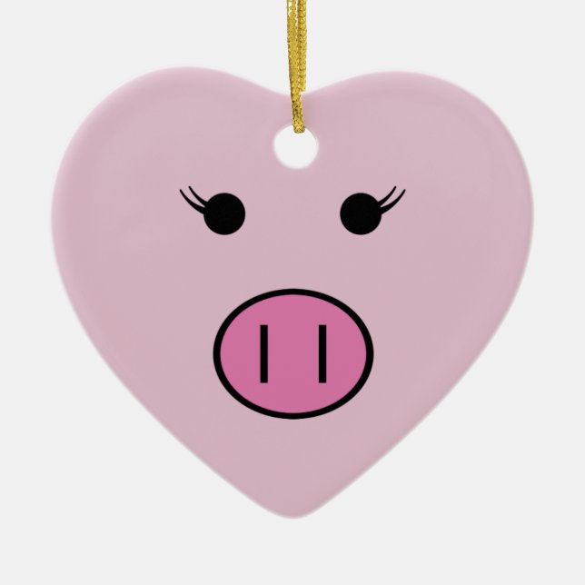 Ornement Cœur En Céramique Sadie Le Cochon Rose ~ Cute Kawaii (Devant)