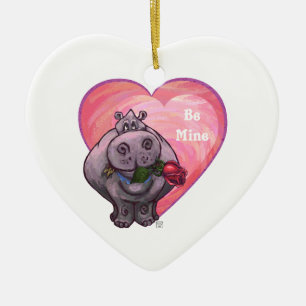 Ornement Cœur En Céramique Saint-Valentin Hippopotame