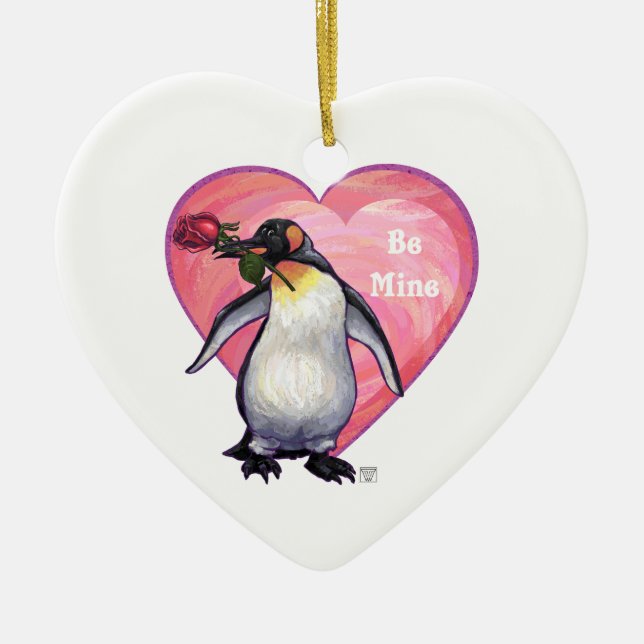 Ornement Cœur En Céramique Saint-Valentin Penguin (Devant)